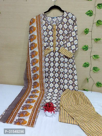 Fancy Cotton Blend Kurta Bottom And Dupatta Set For Women