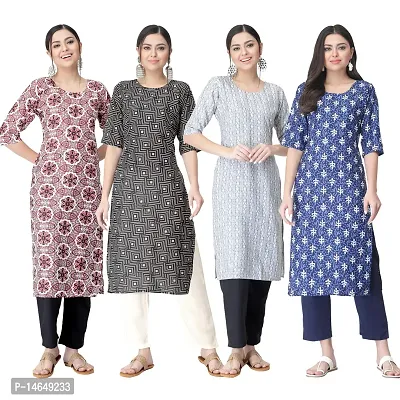 New Crepe Combo Printed Kurtis For Women Pack Of 4-thumb0