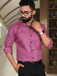 Men Stylish Pink Cotton Solid Long Sleeve Semi Formal Shirt-thumb2