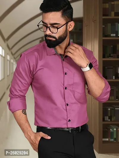 Men Stylish Pink Cotton Solid Long Sleeve Semi Formal Shirt-thumb3