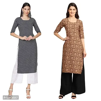 Stylish Straight Printed Crepe Kurta For Women -Pack Of 2