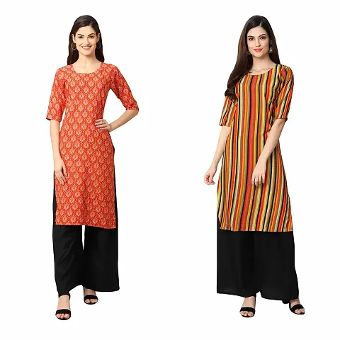 Fashionable Printed Crepe Straight Kurta Combo Pack Of 2 Vol 6