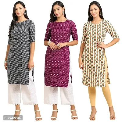 Stylish Multicoloured Crepe Stitched Kurta For Women Pack of 3-thumb0