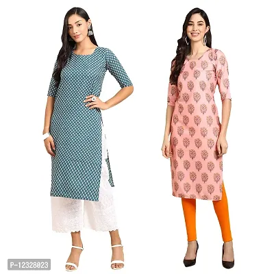 Straight Multicoloured Printed Crepe Kurta Pack Of 2-thumb0