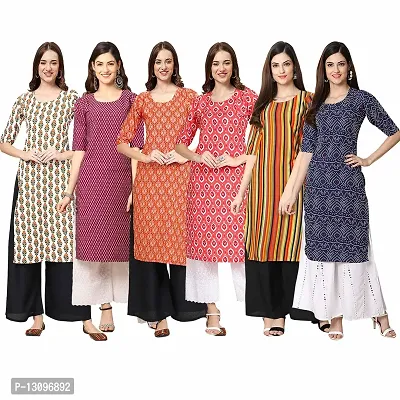 Women Crepe Digital Printed Straight Kurti  Pack of 6