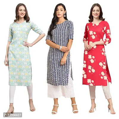 Elite Crepe Printed Straight Stitched Kurta For Women- Pack Of 3