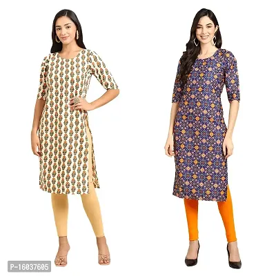 Stylish Crepe Printed Straight Kurta For Women-Pack Of 2-thumb0