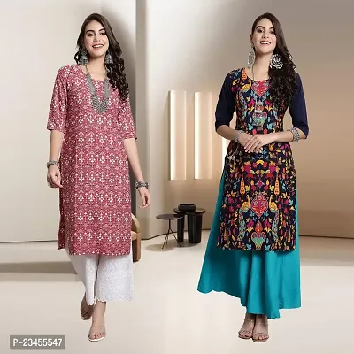 Fancy Rayon Kurtis For Women Pack Of 2-thumb0