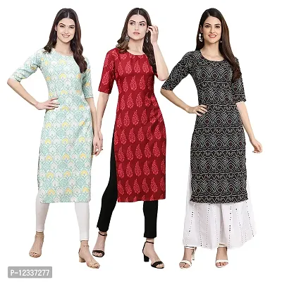 Elite Crepe Printed Straight Stitched Kurta For Women- Pack Of 3-thumb0