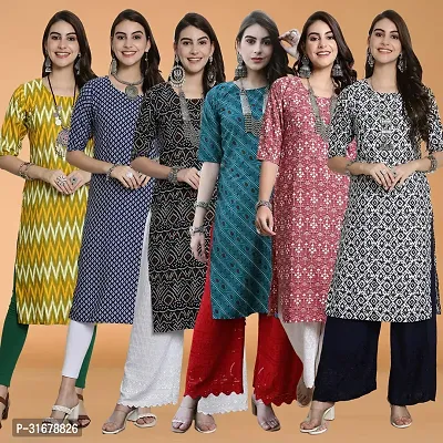 Fancy Crepe Printed Kurtas For Women Pack Of 6-thumb0