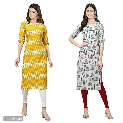 Straight Multicoloured Printed Crepe Kurta Pack Of 2