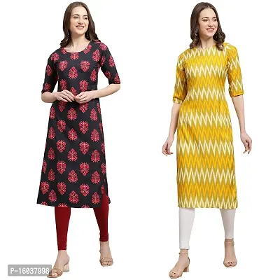 Stylish Crepe Printed Straight Kurta For Women-Pack Of 2-thumb0