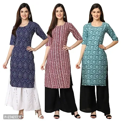 Stylish Multicoloured Crepe Stitched Kurta For Women Pack of 3-thumb0