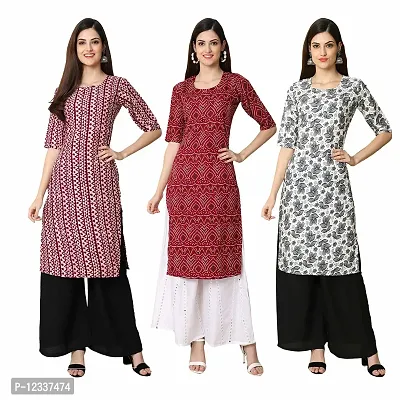 Elite Crepe Printed Straight Stitched Kurta For Women- Pack Of 3-thumb0