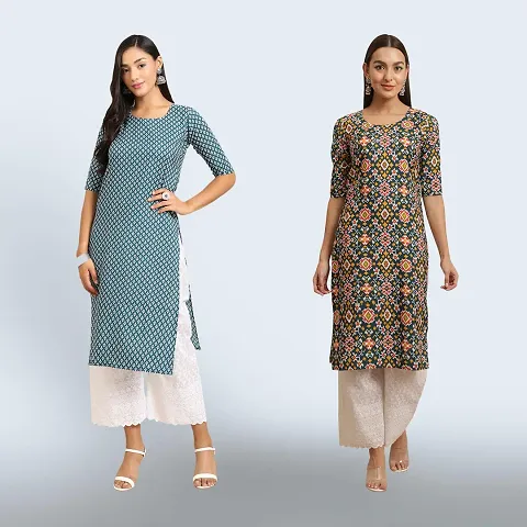 Women's Crepe Digital Straight Kurti {Pack of 2}