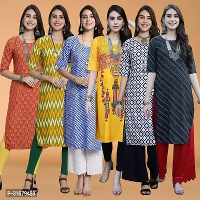 Fancy Crepe Printed Kurtas For Women Pack Of 6