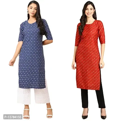 Stylish Crepe Printed Straight Kurta For Women- Pack Of 2-thumb0