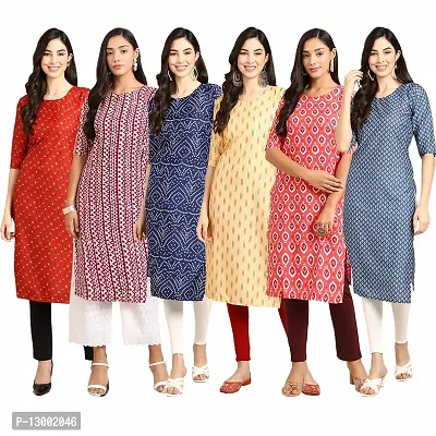 Trendy Crepe Printed Straight Kurta Combo For Women Pack Of 6