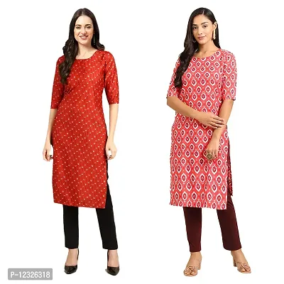 Straight Multicoloured Printed Crepe Kurta Pack Of 2