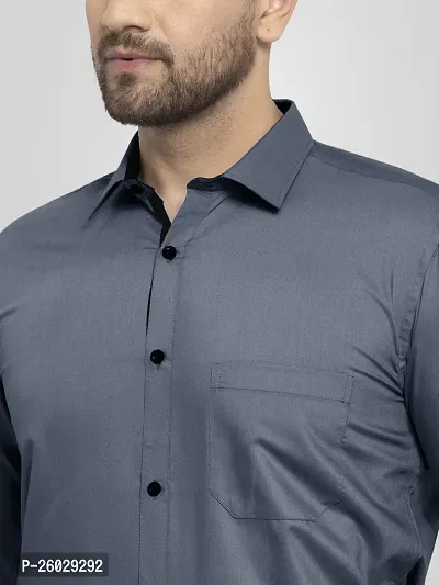 Men Stylish Grey Cotton Solid Long Sleeve Semi Formal Shirt-thumb4