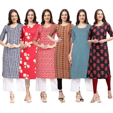 Crepe Digital Printed Straight Kurti Pack of 6