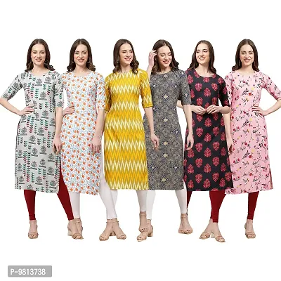 Women Crepe Digital Printed Straight Kurti  Pack of 6-thumb0