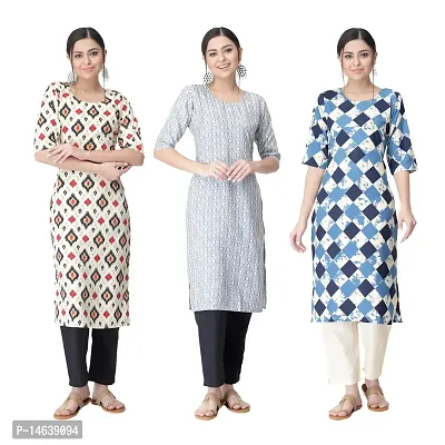 New Crepe Combo Printed Kurtis For Women Pack Of 3-thumb0