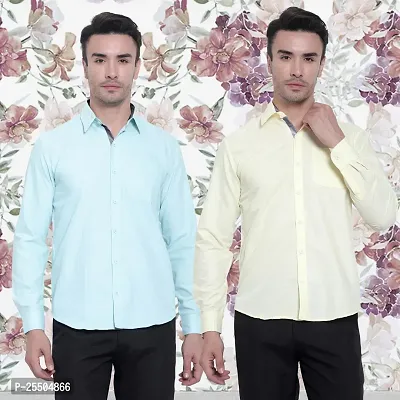 Elegant Cotton Multicoloured Long Sleeves Formal Shirt For Men- Pack Of 2