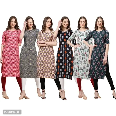 Women Crepe Digital Printed Straight Kurti  Pack of 6-thumb0