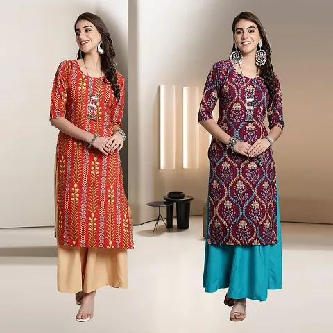 Fancy Straight Crepe Kurti - Pack Of 2