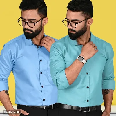 Comfortable Multicoloured Cotton Long Sleeve Formal Shirt For Men Pack Of 2-thumb0