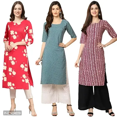 Stylish Multicoloured Crepe Stitched Kurta For Women Pack of 3-thumb0