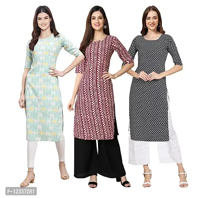 Elite Crepe Printed Straight Stitched Kurta For Women- Pack Of 3