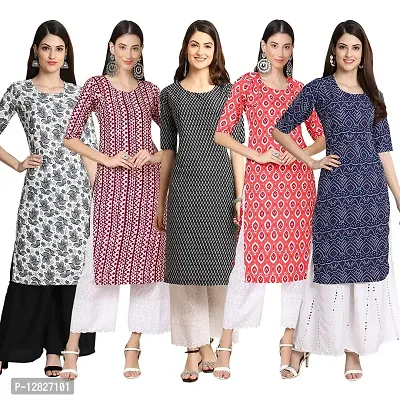 Women Crepe Digital Printed Straight Kurti { Pack of 5 }-thumb0