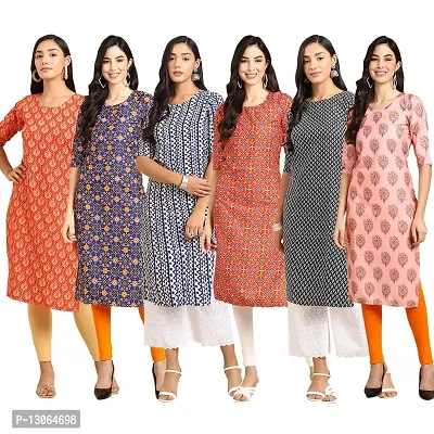 Trendy Crepe Digital Printed Straight Kurta For Women ( Pack Of 6 )