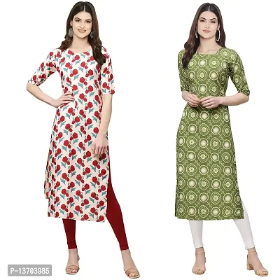 Stylish Crepe Printed Straight Kurta For Women- Pack Of 2