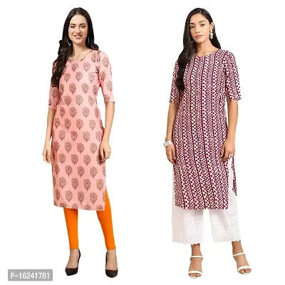 Stylish Straight Multicoloured Printed Crepe Kurta For Women Combo Pack Of 2