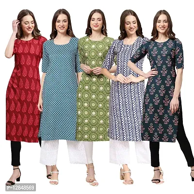 Straight Multicoloured Printed Crepe Kurta Pack Of 5-thumb0