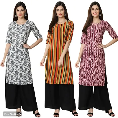 Stylish Multicoloured Crepe Stitched Kurta For Women Pack of 3-thumb0