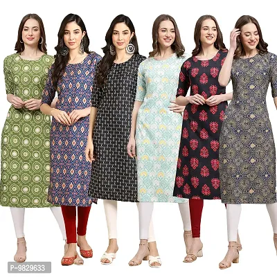 Women Crepe Digital Printed Straight Kurti  Pack of 6-thumb0