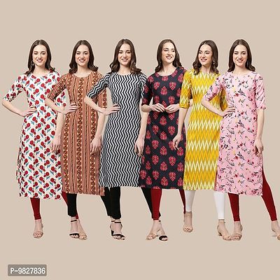 Women Crepe Digital Printed Straight Kurti  Pack of 6-thumb0