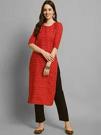 Stylish Red Crepe Printed Straight kurta With Pant Set For Women-thumb1