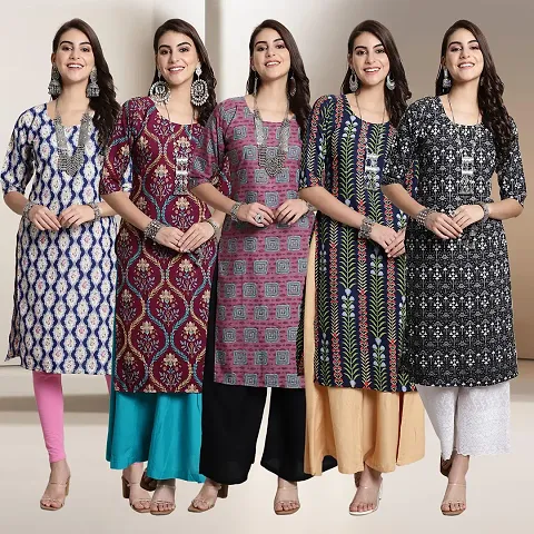 Fancy Straight Crepe Kurti - Pack Of 4