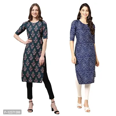 Straight Multicoloured Printed Crepe Kurta Pack Of 2