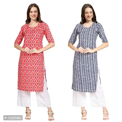 Straight Multicoloured Printed Crepe Kurta Pack Of 2