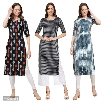 Women Crepe Digital Printed Straight Kurti  Pack of 3