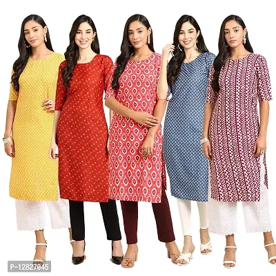 Women Crepe Digital Printed Straight Kurti { Pack of 5 }