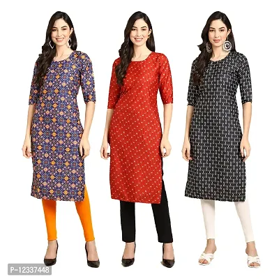 Elite Crepe Printed Straight Stitched Kurta For Women- Pack Of 3-thumb0