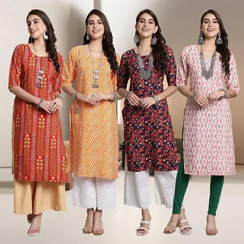 Fancy Straight Crepe Kurti - Pack Of 4