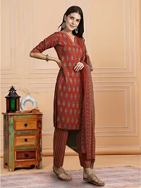 Stylish Red Cotton Blend Printed Kurta, Bottom and Dupatta Set For Women-thumb2